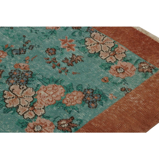 1960s Vintage Zeki Muren Rug in Teal, With Floral Patterns, From Rug & Kilim For Sale - Image 5 of 7