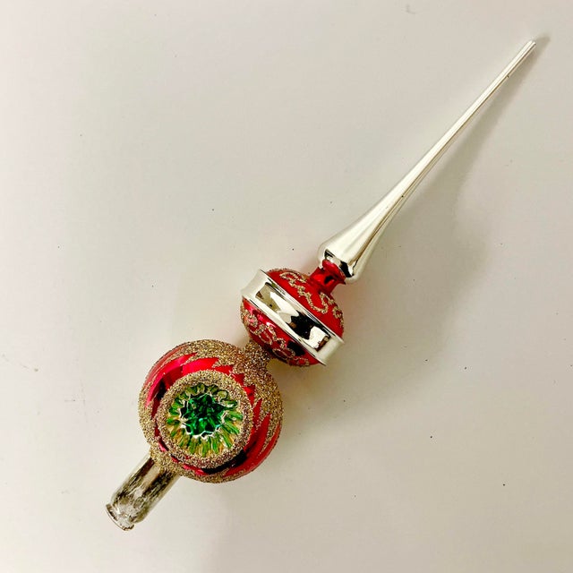 Antique German Art Deco Hollywood Regency Blown Mercury Glass Christmas Tree Topper With Indented Stars For Sale - Image 4 of 12