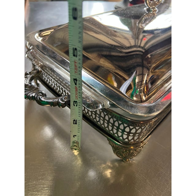 Metal Vintage Silver Metal Footed Serving Dish With Lid and Glass Inlay For Sale - Image 7 of 12
