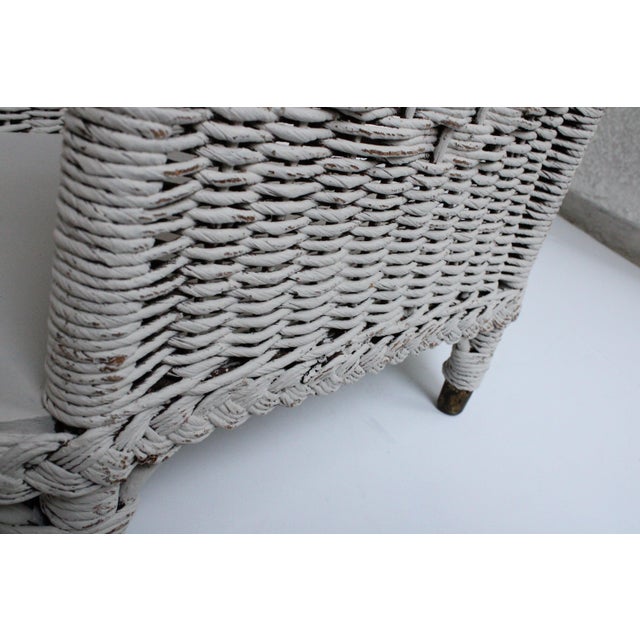 Extra Large French Distressed Woven Wicker Magazine Rack 21" For Sale - Image 4 of 5
