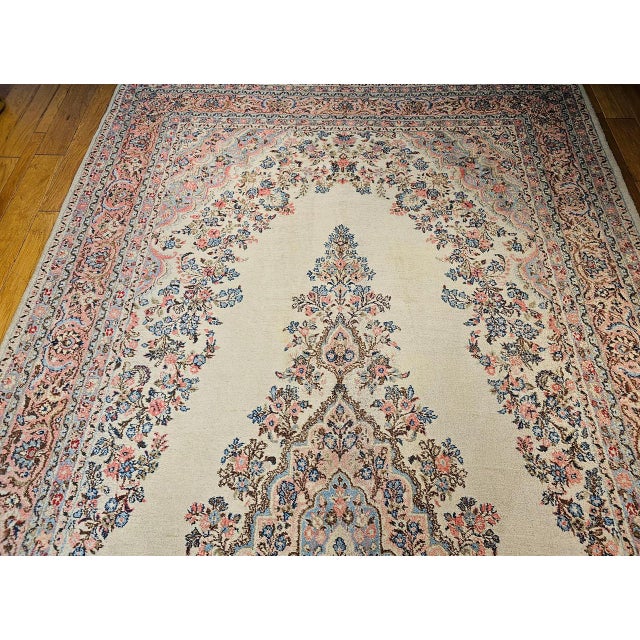 Vintage Oversized Persian Qazvin Area Rug, Hand-Knotted Wool, Floral Medallion, 10x20, Ivory & Blue For Sale - Image 11 of 18