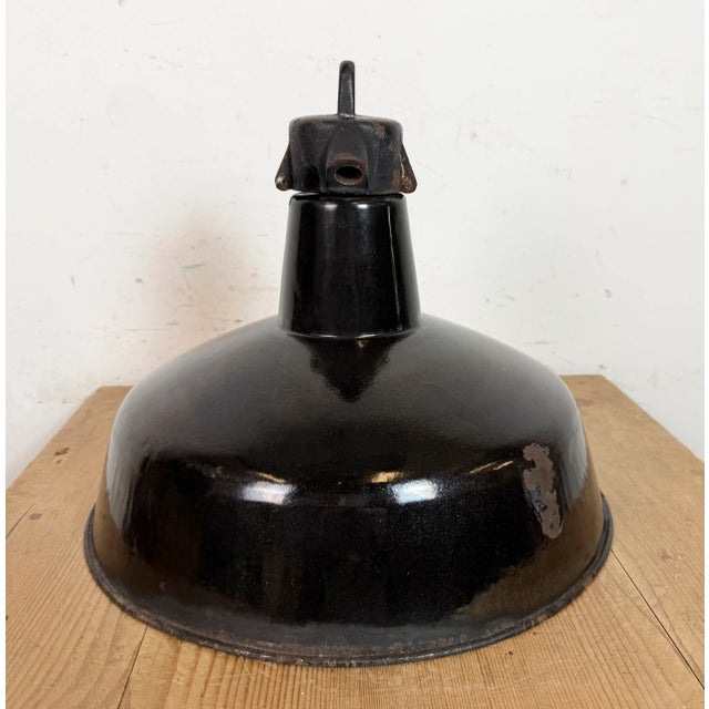 Industrial Black Enamel Factory Lamp with Cast Iron Top from Elektrosvit, 1950s For Sale - Image 13 of 18