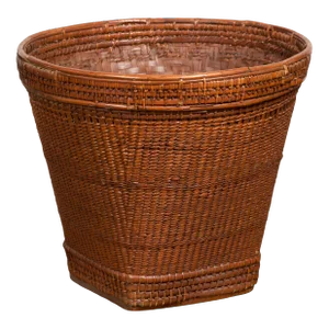 Hand Woven Rattan and Bamboo Thai 19th Century Grain Basket with Tapering Lines
