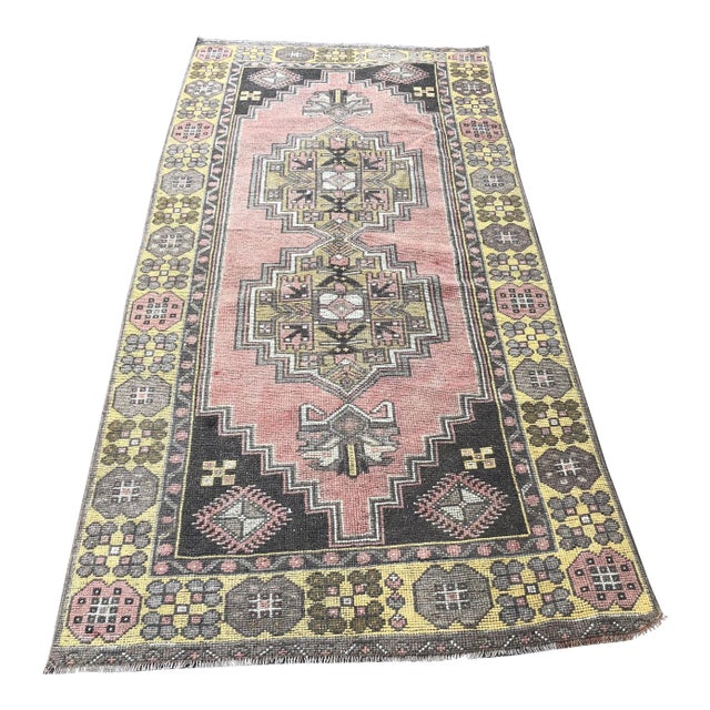 1960s Vintage Turkish Handmade Area Rug- 3′11″ × 7′7″ For Sale