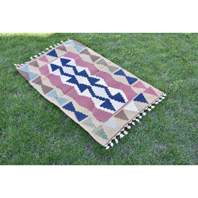1980s Rustic Blue Flamestich Kilim For Sale In Sacramento - Image 6 of 7