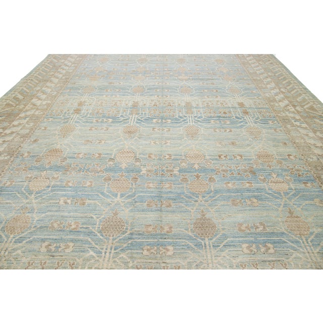 2020s Apadana's Modern Khotan Style Blue Oversized Wool Rug With Geometric Design For Sale - Image 5 of 10