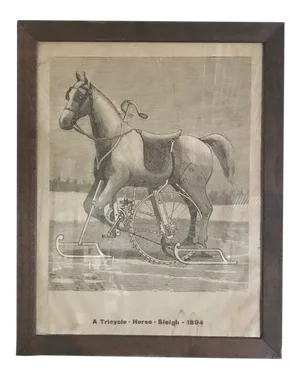 Late 19th Century Antique Original Tricycle Horse Sleigh Lithograph Poster