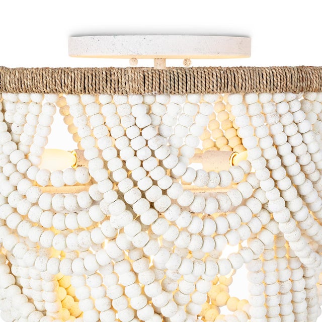 Lorelei Wood Bead Flush Mount, White For Sale - Image 4 of 8