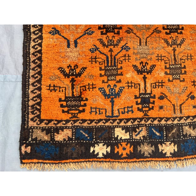 Textile Vintage Afghan Baluchi Hand-Knotted Wool Rug in Burnt Orange & Navy | 2'1" X 4'11" | Tribal Rug For Sale - Image 7 of 11