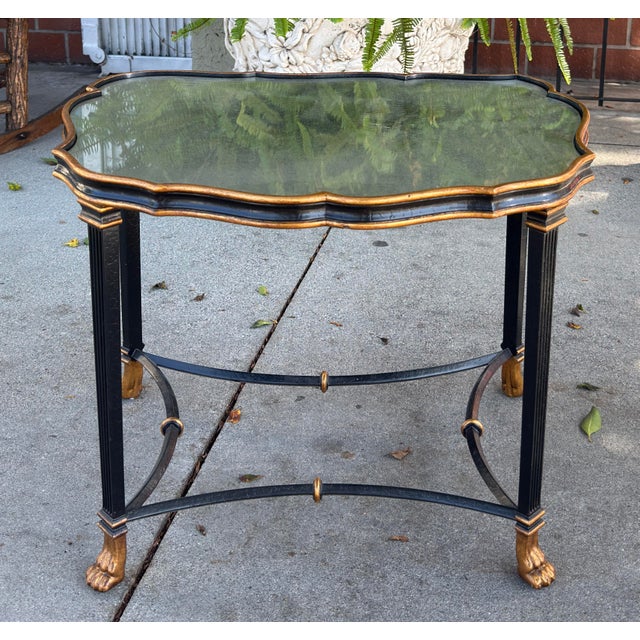 Traditional 1 of 2 Dennis & Leen Regency Style Bland & Gold Mirror Top Side Table For Sale - Image 3 of 7
