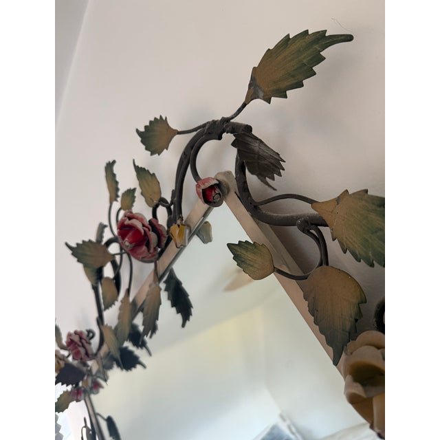 French Vintage Floral Metal Wall Mirror With Sculptural Vine Frame For Sale - Image 3 of 6