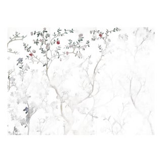 Mint Green Chinoiserie Mural | 5-Panel Hand-Painted Floral & Bird Wallpaper For Sale