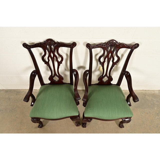 1980s Thomasville Chippendale Carved Mahogany Armchairs, Pair For Sale - Image 5 of 15