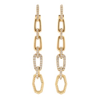 David Yurman 18k Yellow Gold Pave Diamond Multi-Link Dangle Drop Earrings For Sale