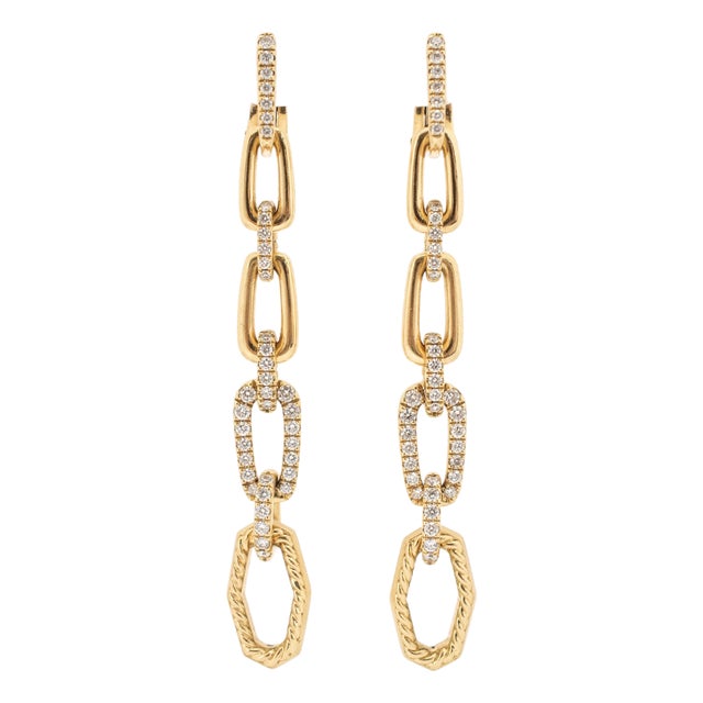 David Yurman 18k Yellow Gold Pave Diamond Multi-Link Dangle Drop Earrings For Sale