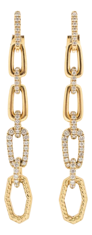 David Yurman 18k Yellow Gold Pave Diamond Multi-Link Dangle Drop Earrings