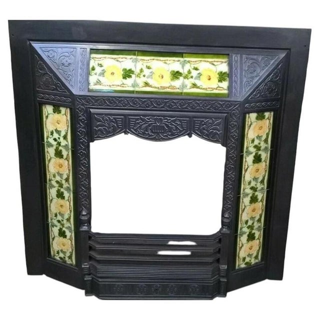 Antique Cast Iron Fireplace Insert with Original Decorative Tiles For Sale - Image 10 of 10