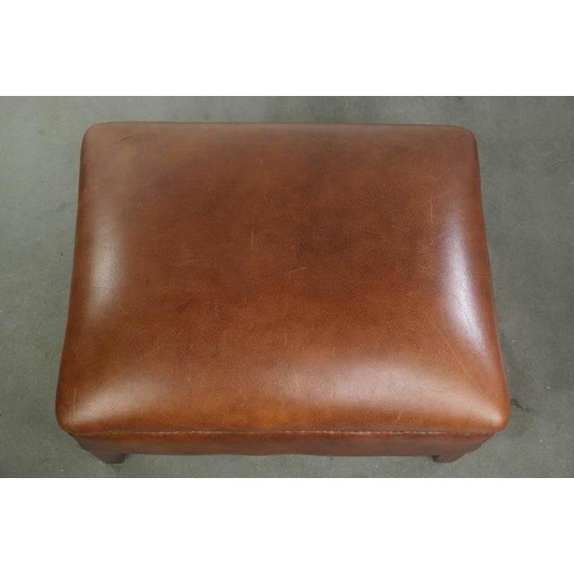 Cognac Cowhide Leather Ottoman with Decorative Nails For Sale - Image 6 of 10