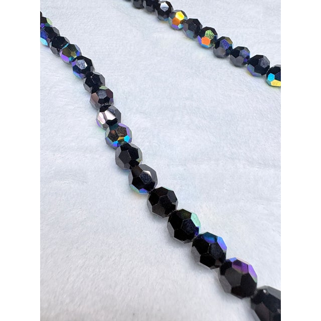 Metal Luxury Jet‑Black Ab Czech Glass Necklace W 14k Ball Clasp • Mid‑Century European For Sale - Image 7 of 13