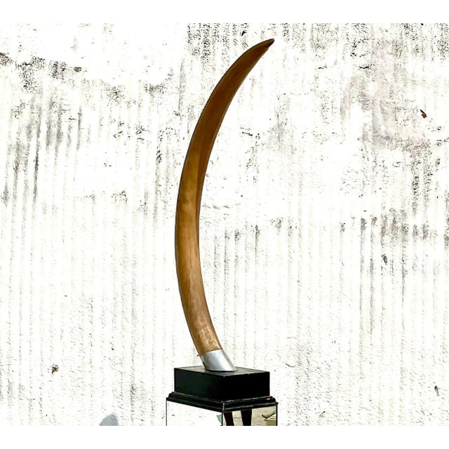 Vintage Sculptural Faux Tusk on Mirrored Pedestal For Sale - Image 10 of 12