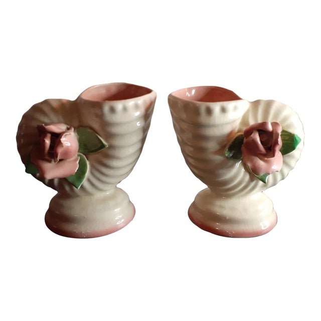 Vintage Pair of Porcelain Cornucopia Bud Vases For Sale