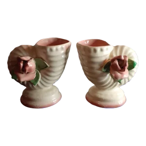 Vintage Pair of Porcelain Cornucopia Bud Vases