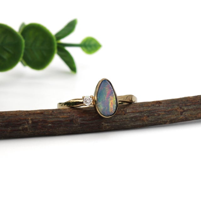 2020s Australian Boulder Opal Ring With a Diamond Accent in Solid 14k Yellow Gold, Size 6.75 For Sale - Image 5 of 9