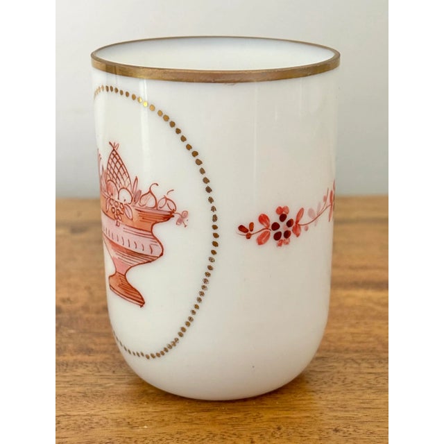 Early 20th Century Semi Opaque Glass Vessel Cup With Hand-Painted Fruit Bowl Motif For Sale - Image 4 of 8