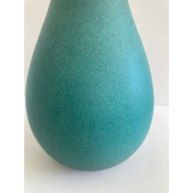 Mid Century Matte Turquoise Glazed Ceramic Vase For Sale - Image 4 of 8