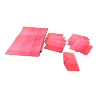 Vintage Buffalo Check Pink Tablecloth & Napkins Set- 11 Pieces For Sale