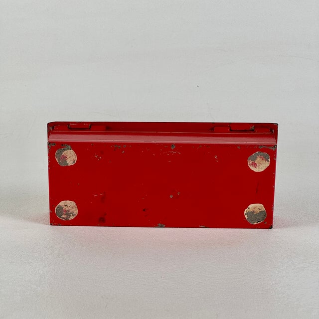 Metal Vintage Tin Red Keepsake Box With Swan Illustration and 3 Compartments For Sale - Image 7 of 7