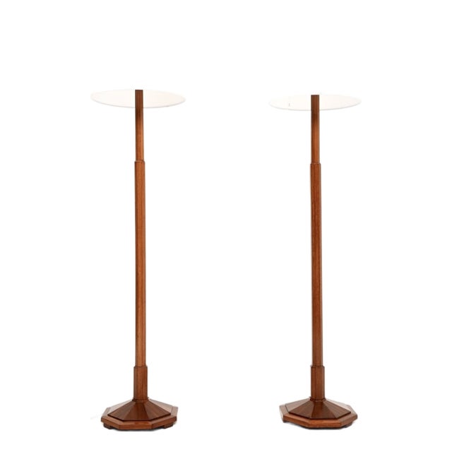 Art Deco Walnut Floor Lamps, 1930, Set of 2 For Sale