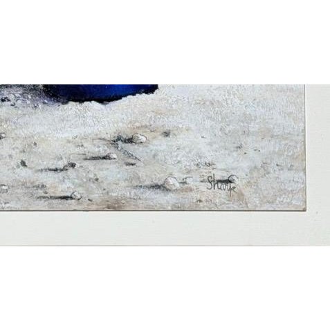 Original 1970s Pacific Northwest Oil on Board Painting Crow on Blue Drum by William Bill Sharp Bring the serene and moody...