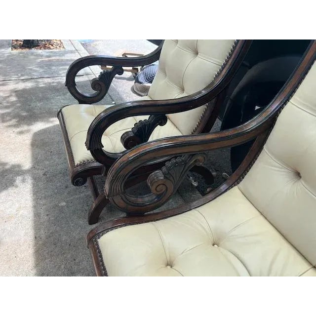 Pair of 1980s Large Mahogany & Leather Armchairs by Marge Carson California For Sale - Image 11 of 11