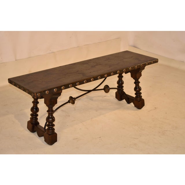 Early 20th Century Walnut Bench With a Hand Painted Top For Sale In Greensboro - Image 6 of 7