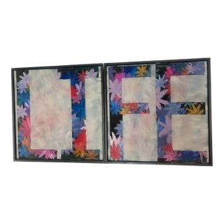 Modern Floral Collage Triptych, Mixed-Media Botanical Artwork For Sale