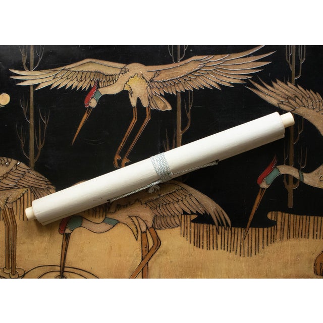 "Cranes and the Big Pine Tree", Showa Era Japanese Silk Scroll Painting For Sale - Image 15 of 17