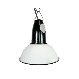 Small Vintage Soviet Industrial Pendant Light in White Enamel, 1960s For Sale