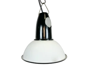 Small Vintage Soviet Industrial Pendant Light in White Enamel, 1960s