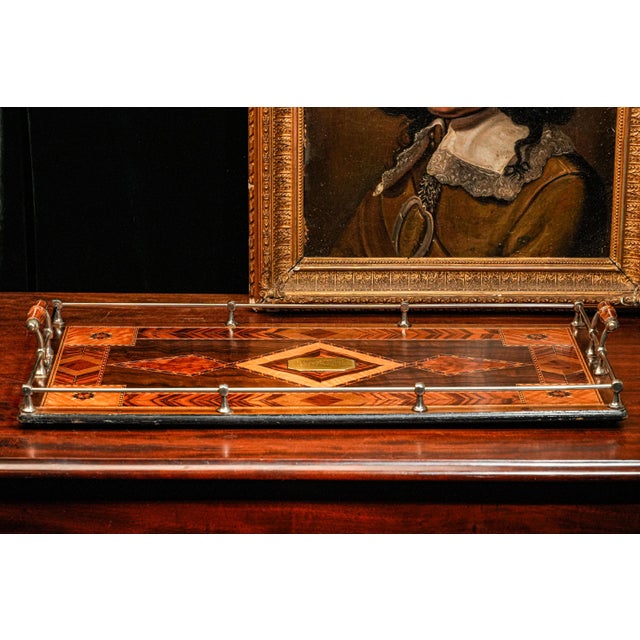 Exceptional High Quality Antique Marquetry Inlaid Wood World War I Militaria Presentation Serving Tray Barware Home Decor For Sale - Image 11 of 15