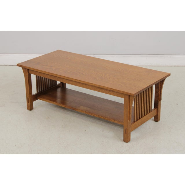 Age: C.1994 Details: Finish No.35 High Quality Construction Arts & Crafts Oak Spindle Sides Stretcher Base Shelf Offered @...