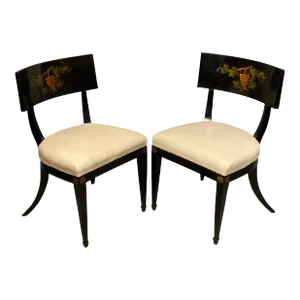 Regency Ebonized Klismos Side Chairs - A Pair