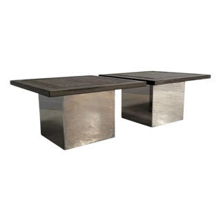 Stainless Steel and Stone Coffee Tables by Peter Draenert, 1970s, Set of 2 For Sale