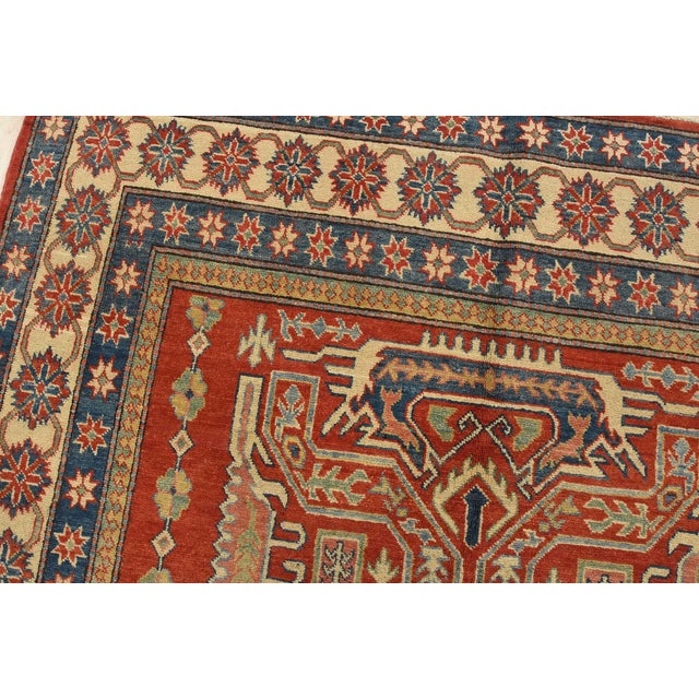 Kazak Rug 6’2” X 9’2” Red Wool Tribal Hand-Knotted Oriental Carpet For Sale In Philadelphia - Image 6 of 14