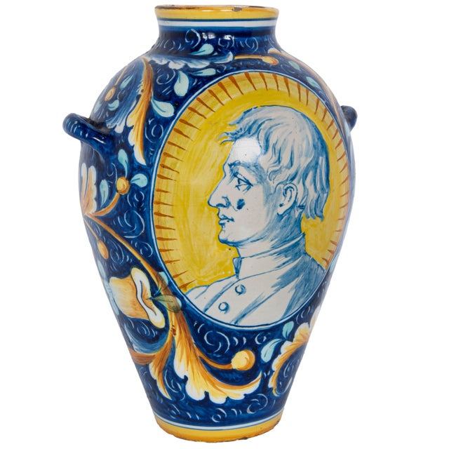 Pair Antique 18thC Italian Majolica Pottery Portrait Vases Apothecary Jars 1700 For Sale - Image 12 of 18