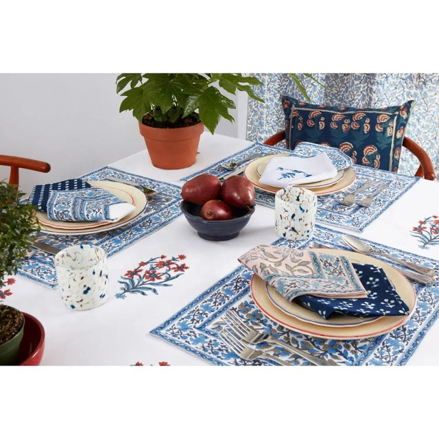 Nargis 10-Seat Orange & Blue Tablecloth For Sale - Image 4 of 6