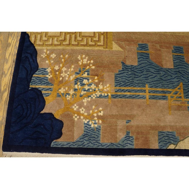 Beige 1920s Traditional Antique Artistic Chinese Scenic Pictorial Peking Area Rug For Sale - Image 8 of 9