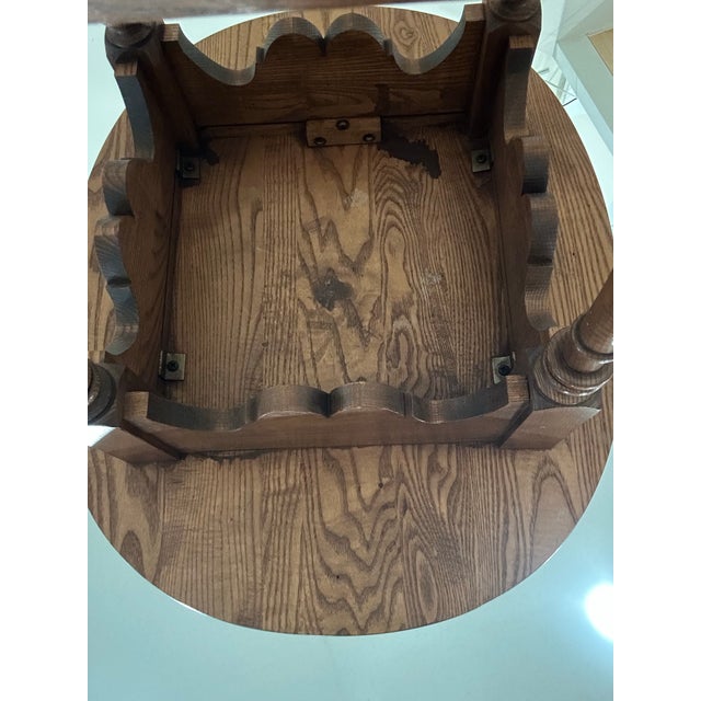 1980s Authentic L. Hitchcock Signed Oval Side Table - Solid Oak Harvest Stenciled Accent End Table - Scalloped Apron For Sale - Image 12 of 12