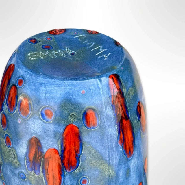 Ceramic Vintage Studio Art Abstract Pottery Drip Glaze Multicolor Ceramic Vase, Signed For Sale - Image 7 of 7