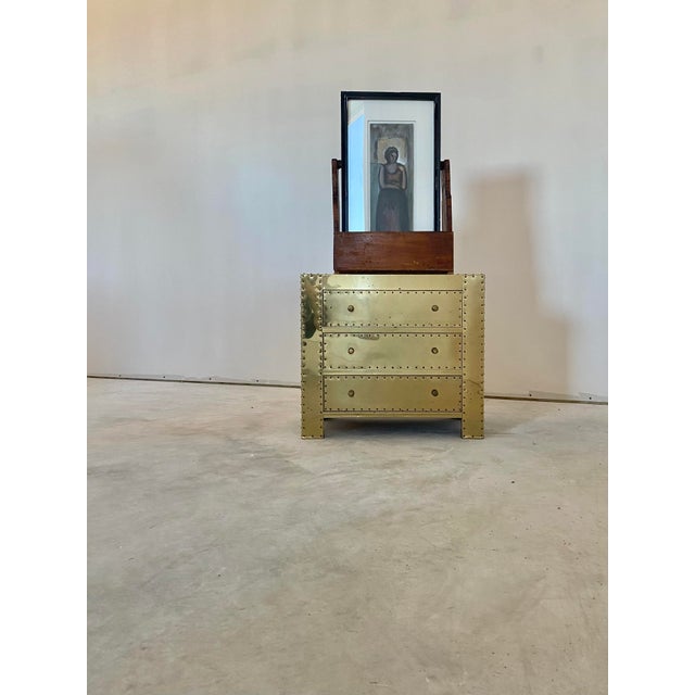 Wood 1980s Sarreid Style Brass Clad 3 Drawer Chest For Sale - Image 7 of 16